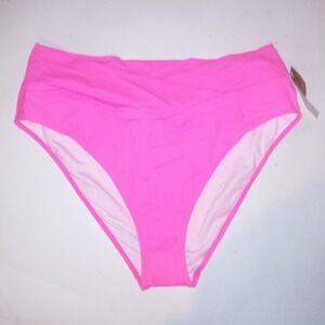 Victoria Secret PINK Swim Bikini Bottom XXL 2X Solid Neon Pink Crossover New